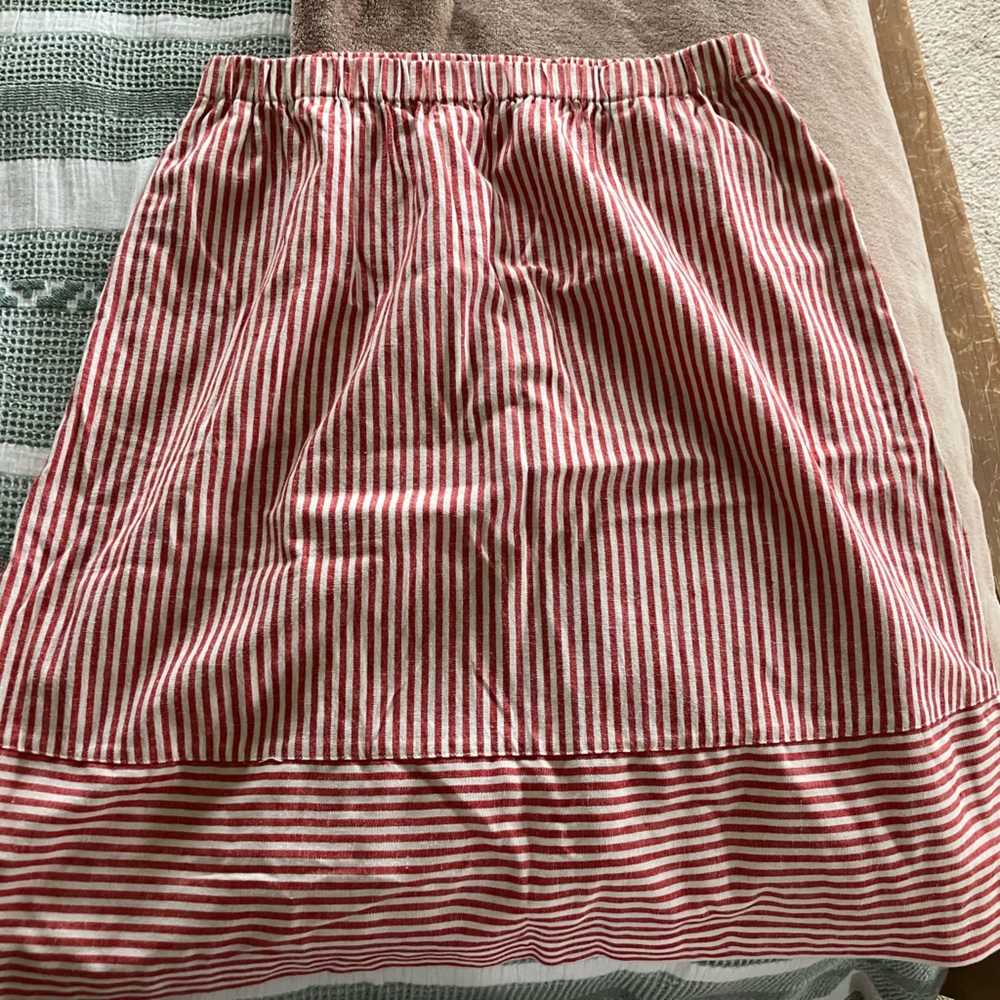 J. Crew Red and White Midi A-Line Skirt